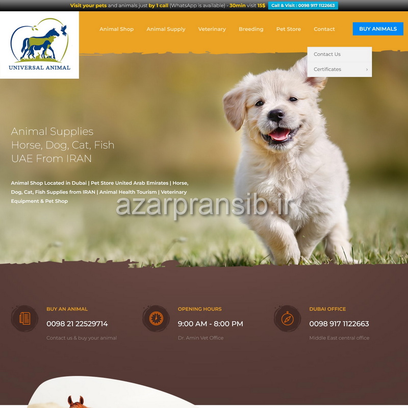 نسخه انگلیسی وب سایت فروشگاه حیوانات خانگی Universal Animal